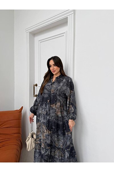 MitraMina Etro Desen Yarım Patlı Maxi Boy Elbise