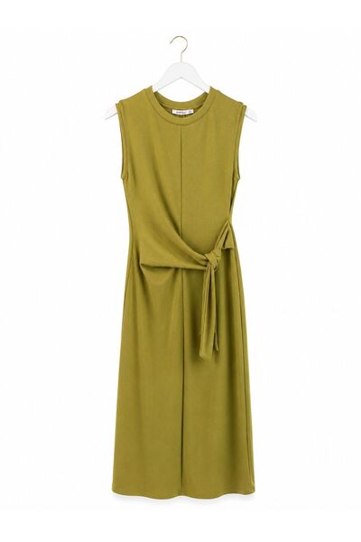 Parkur Zero-Sleeve Modal Dress with Tie Detail – Olive Green