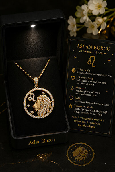 Bilsen Store Tamamı 925 Ayar Aslan Burcu Işıklı Kutulu Altın Kaplamalı Hediye...