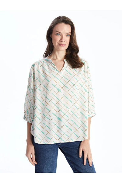 LC Waikiki Ecru Collared Patterned Women's Blouse