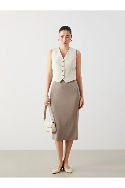LC Waikiki Beige Elastic Waist Women's Knit Skirt