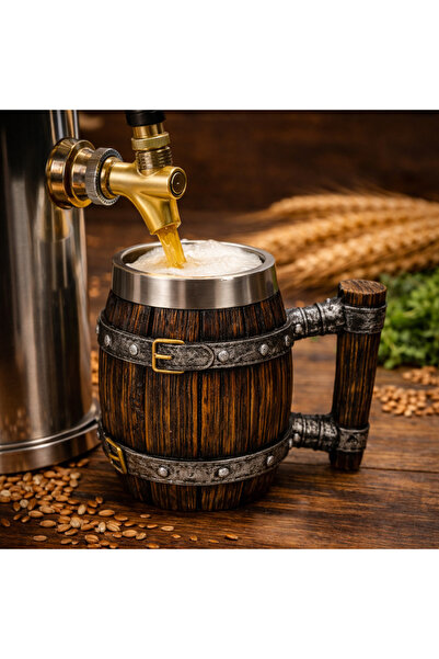 Vivendo Halba bere medievala 600 ml, design rustic, interior inox