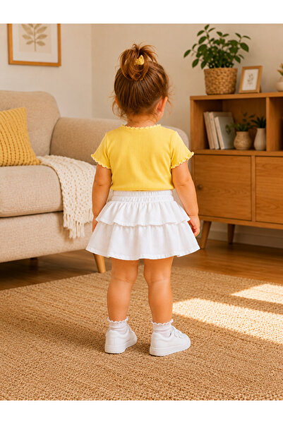 AKİF GİYİM Kız Bebek & Çocuk Fırfırlı Etek Fiyonklu Bluz Takımı