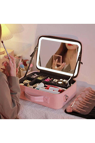 Vivendo Geanta Cosmetica Pentru Make-up cu Oglinda LED cu Touch, 26x23x11 cm