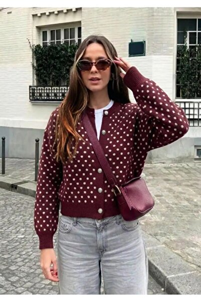 VARENZEA Women's Polka Dot Buttoned Knitwear Cardigan - Luxury Vintage Patter...