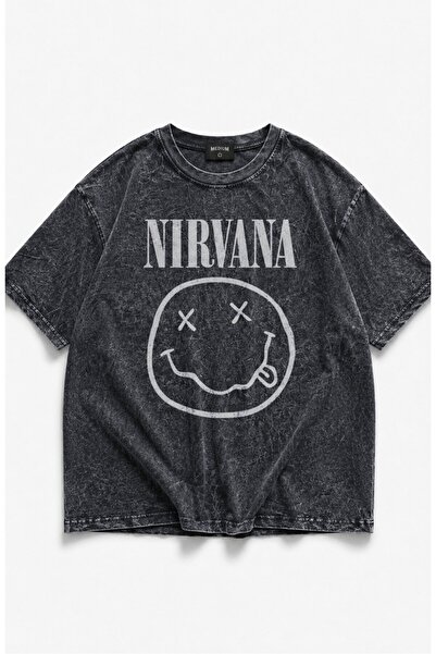 Fuddy Moda Μπλουζάκι Unisex με τυπωμένο λογότυπο Nirvana, πλενόμενο, ρετρό μπ...