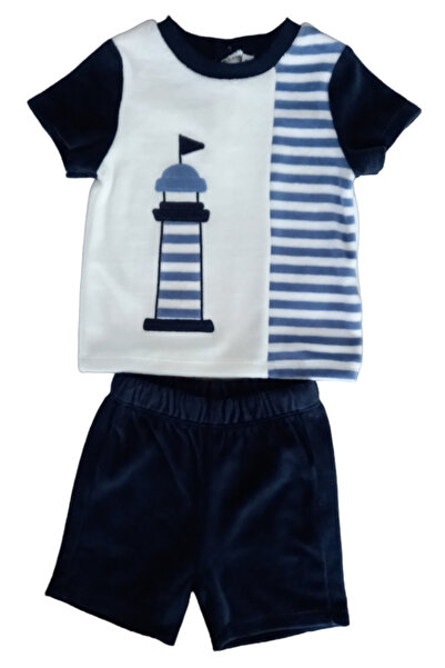 OEM Set 2 piese pentru copii, tricou cu pantaloni scurti, alb-bleumarin, impr...