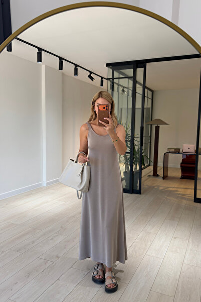 Sezgi Tekin Stone Pique Modal Dress with Drawstring Elastic Straps