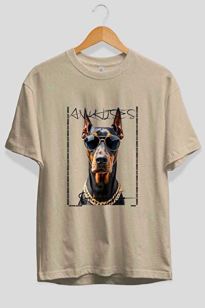 Ankhises For the Love of Dogs 12 Front-Printed Dog Designs Beige Oversize T-S...