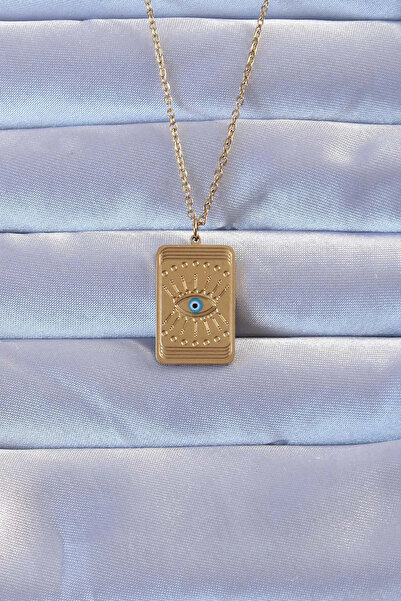 ALKASAZ 316L Gold Color Embroidered Evil Eye Model Vintage Necklace