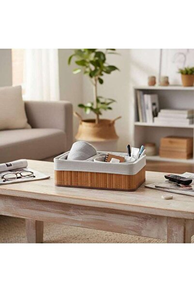 PAN HOME Libby 4-piece Set Bamboo Storage Organiser With Fabric Liner - 36x26...