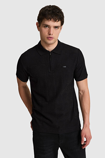 U.S. Polo Assn. Erkek Siyah Regular Fit Polo Yaka Fermuarlı Tişört 50322399-V...