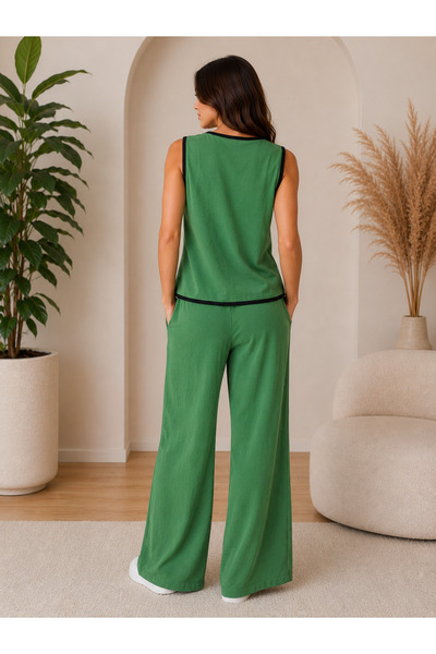 Kokosh moda Set din două piese pentru femei, elegant și confortabil, cu detaliu nasturi, vestă din in fără mâneci și pantaloni