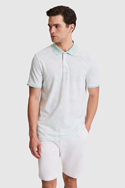 U.S. Polo Assn. تي شيرت رجالي ذو ياقة بولو بقصة عادية باللون الأخضر المائي 50...