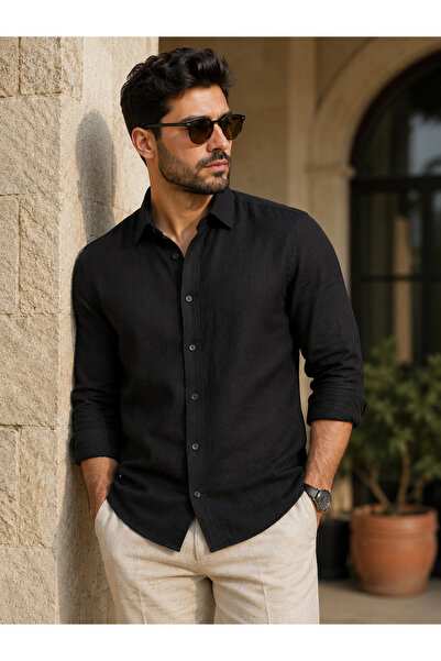 COLVIS MAN Silimfit Long Sleeve Folded Collar Linen Men's Shirt