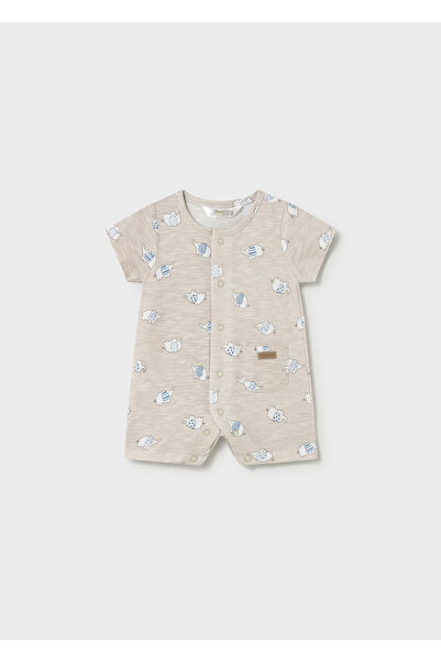 MAYORAL Baby Boy Elephant Patterned Short Jumpsuit Beige 1717
