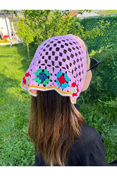 El Yapımı Çiçekli Renkli File Örgü Bandana – Çok Amaçlı Bel Şalı / Bohem Crochet / Yazlık Aksesuar