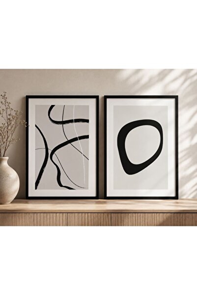 PINALE ART Siyah Çerçeveli İkili Poster Seti Tablo | Soyut Tablo 50x70 cm