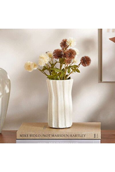 PAN HOME مزهرية لياديان من التيراكوتا للديكور 10×10×19 سم - لون أبيض فاتح