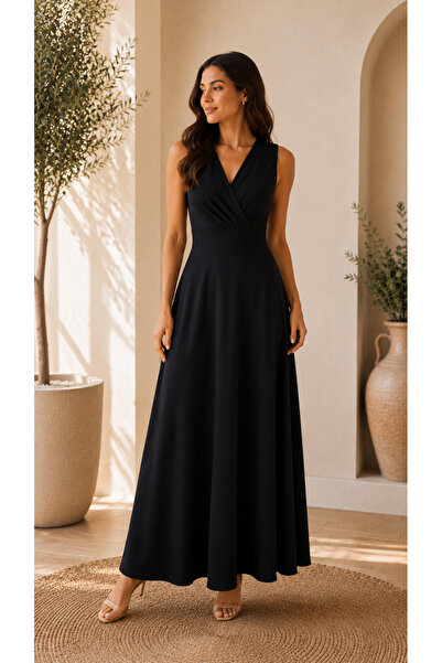 Kokosh moda Elegant Chic Women's Double Breasted Collar Maxi Length Crepe Eve...