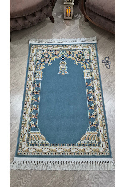 Rugano Home İrfan, Luxury Mihrapli Acrylic Woven Prayer Mat Turquoise Gold Em...