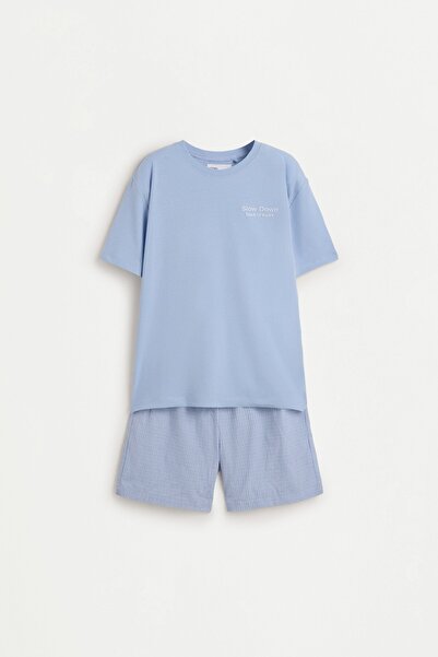 LEFTIES Slogan baskılı kısa pijama takımı