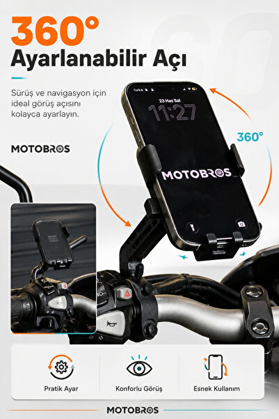 Motobros Motosiklet Telefon Tutucu Motor Telefon Tutucu ER-2 Tak-Çıkar Ayna ve Gidon Bağlatılı Bisiklet / Scooter uyumlu
