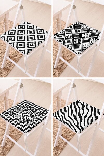 Home Set of 4 Black and White Geometric and Zebra Patterned Written Lace-Up C...