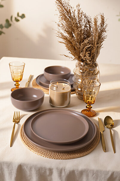 Keramika Mat Toprak Taupe Nordic Yemek Takımı 6 Parça 2 Kişilik 977