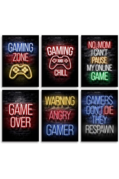 ESSESORIES 6pcs Printed Neon Gaming Gamer Boys Gaming Gaming Poster Wall Art ...