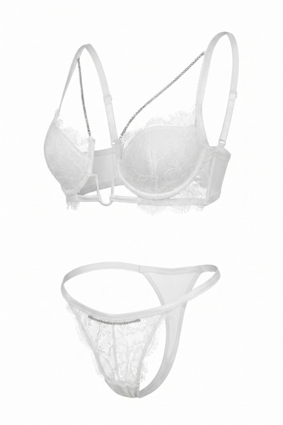 Wakabayashi Vespera Éclat - White Lace and Chain Detailed Bra Set