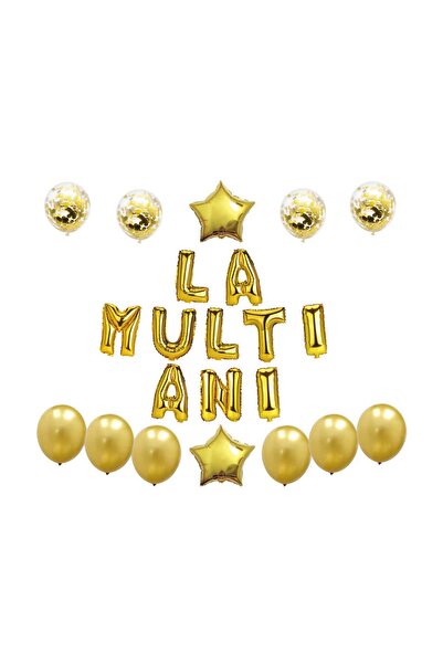 MP Mirific Party Set de 22 baloane din latex și metalice, La mulți ani, auriu