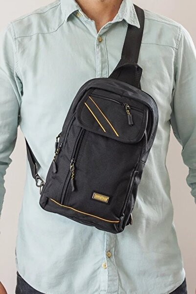 Classbag حقيبة صدرية مقاومة للماء باللونين الأسود والأصفر للجنسين مع حزام متق...