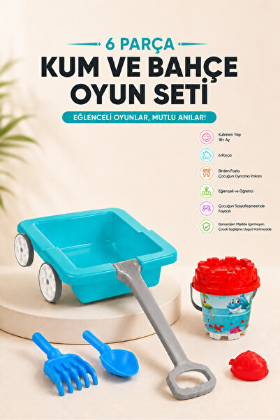 Empressco Çocuk Kum Oyuncağı 6 Parça Plaj Oyuncak Seti Çekçekli Araba Kova Kü...