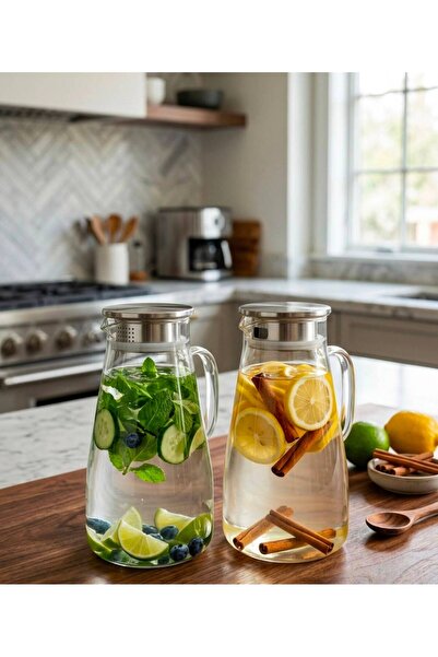 Buğra Home 2'Lİ CAM SÜRAHİ ÇELİK KAPAKLI -1800ML-