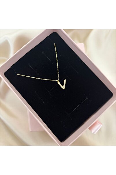 Lovera Jewellery 925 Ayar Gümüş Sertifikalı 14K Gold Renk V Harfli Harf Kolye...