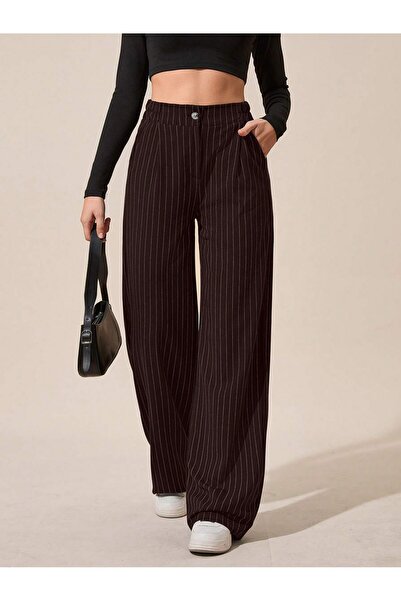 tuzu moda KADIN PANTOLON ÇİZLİGİLİ POLİVİSKON PANTOLON PALAZZO PANTOLON ARKA ...
