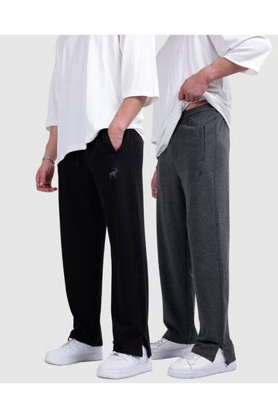 3MODA Men's Deer Print Pocket Zipper Comfortable Fit Sweatpants - Pack of 2