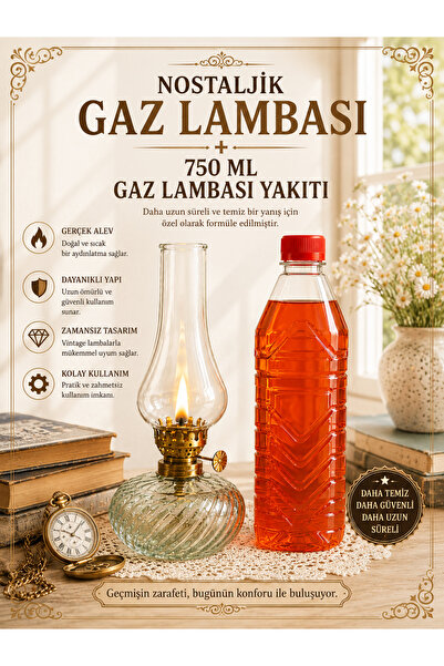 plant-home Nostaljik Vintage Gaz Lambası ve 750 ml Gaz Lambası Yakıtı Seti – ...