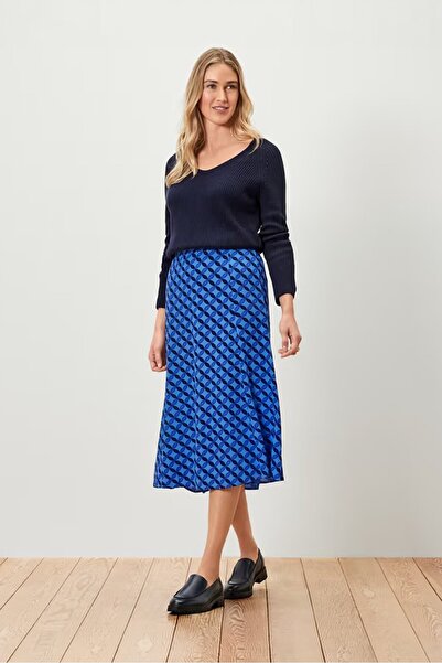 Tchibo Women Floral Print Midi Skirt, Green