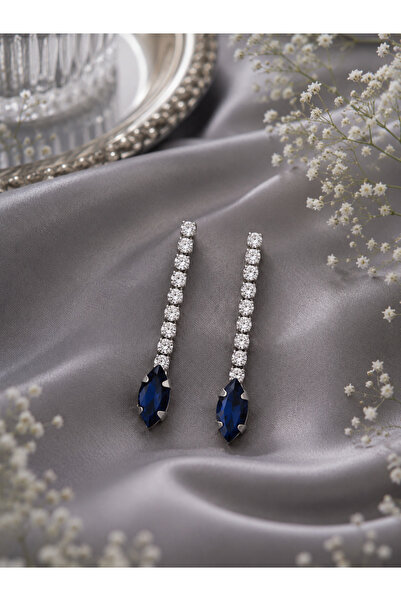 Sylvera Shop Marquise Cut Blue Stone Dangle Evening Dress Stylish Earrings (S...
