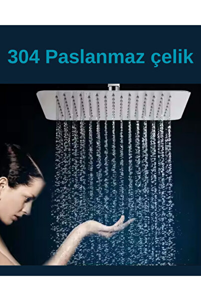 Empressco 304 Paslanmaz Çelik Kare Slim Model Krom Büyük Boy Tepe Duş Başlığı...