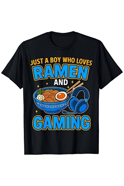 LİNA06 تي شيرت بطبعة "Just A Boy Who Loves Ramen and Gaming Anime Gamer Noodle"