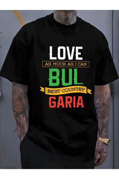 LİNA06 تي شيرت رجالي بتصميم Love Bulgaria باللون الأسود، أنيق وخفيف الوزن، مث...