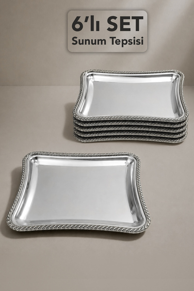 Meleni Home 6-Piece Spike Patterned Tray - Silver Frame Stainless Steel Coffe...