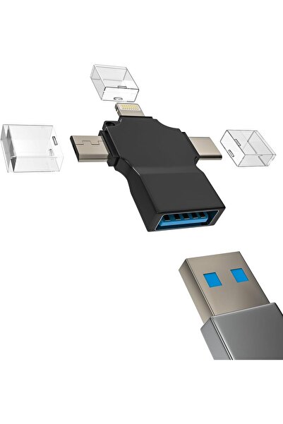 Arabest USB-A to Lightning Micro USB Type C Adapter OTG Converter 3 in 1