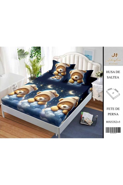 naniland.ro Husă de Pat Bumbac Satinat 2 Persoane 3 Piese Cu Elastic 160x200 cm