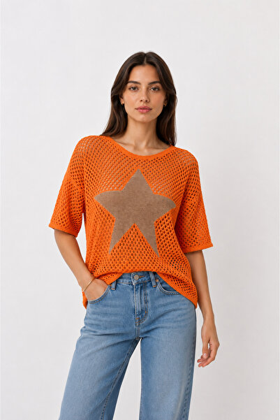 Sibel Günay Butik Star Detailed Mesh Knitwear Blouse