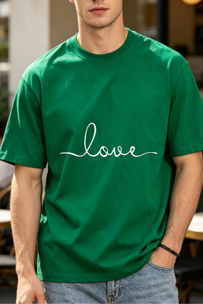 Fleck تي شيرتات رجالية بتصميم كاجوال مع طباعة نصية 'Love' للرجال