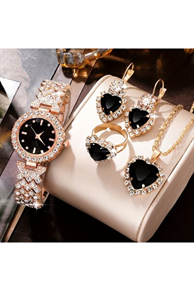 Choice 5pcs 5-piece women's fashionable retro quartz watch and crystal jewelr...
